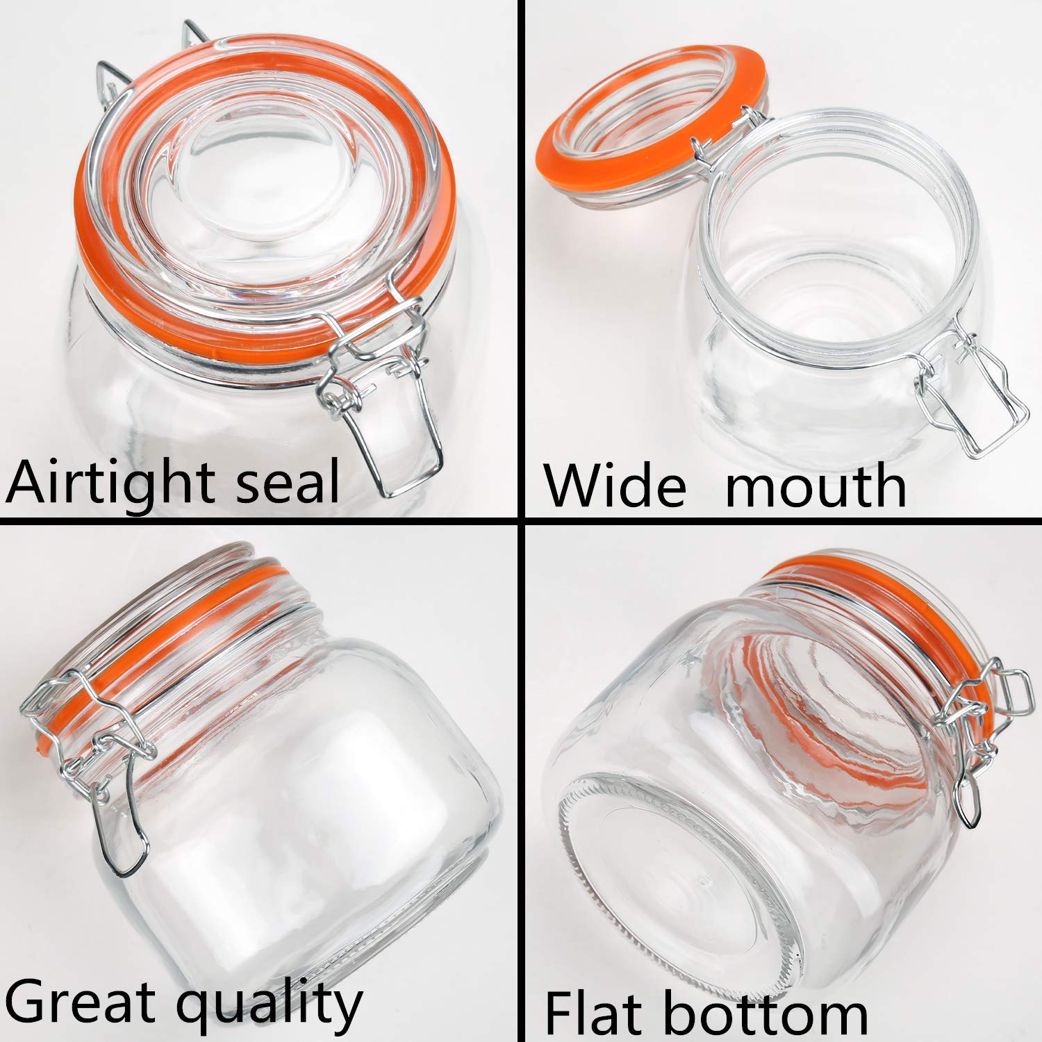 Encheng 25 Oz Glass Jars With Airtight Lids And Leak Proof Rubber Gasket,Wide Mouth Mason Jars With Hinged Lids For Kitchen Cani